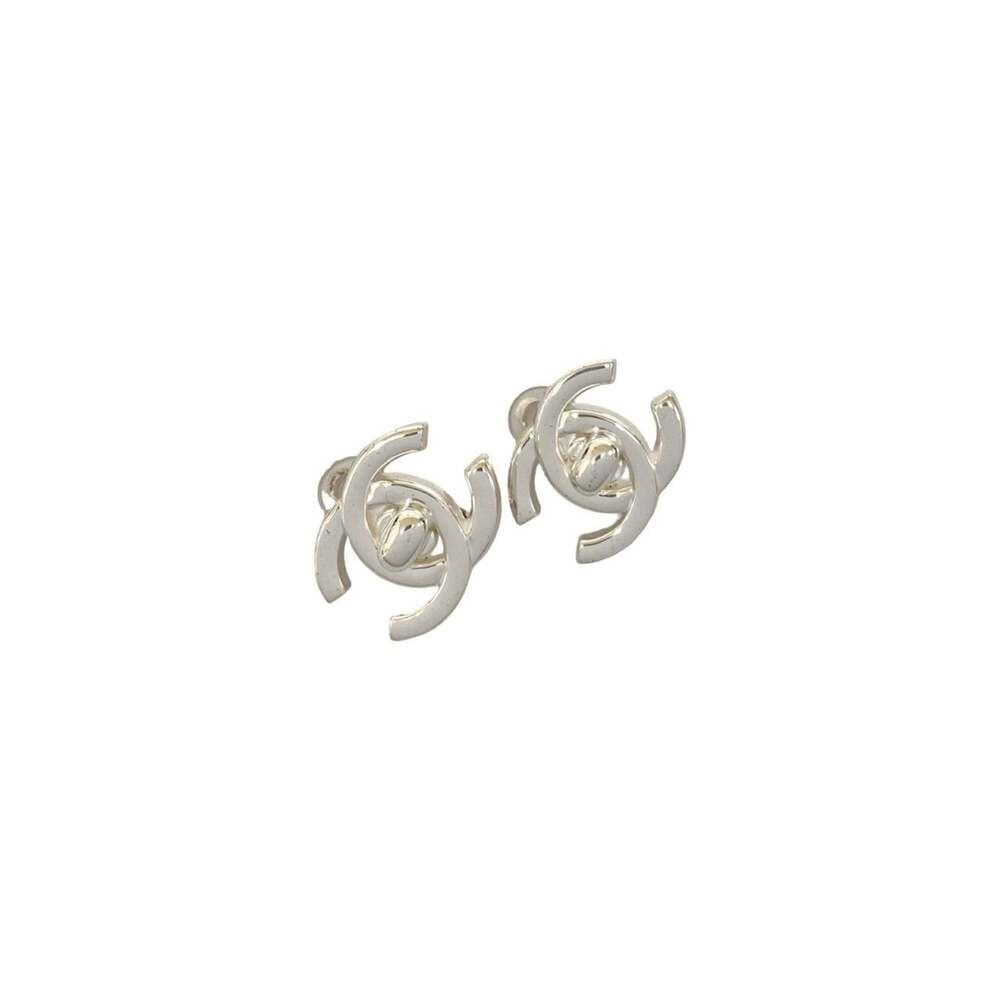 CHANEL Authentic Silver Logo Earrings - Picture 1 of 7